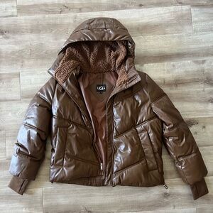 UGG Chocolate Brown Ronney Puffer Jacket Faux Leather - Brand New/Never Worn